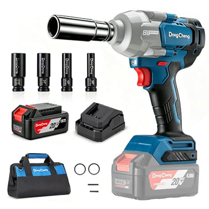 Dong Cheng 20V Brushless Impact Wrench, 670 ft-lbs (910N.m) Max Torque, 1/2 inch 4-Speed 2200RPM Cordless Impact Gun with Tool Bag, 4.0Ah Battery & Charger for Bolts on Cars, Trucks.etc - style: 1x4.0Ah Battery