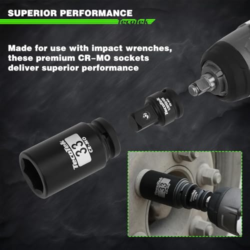 TecoTek 3/4" Drive Deep 6-Point Impact Socket Set, 13-Piece Jumbo Assortment, Cr-Mo, Metric (17mm to 41mm), 1/2" F to 3/4" M Impact Socket Adapter, for Large Vehicle and Apparatus Maintenance - size: 13-Piece (11/16" to 1-5/8")