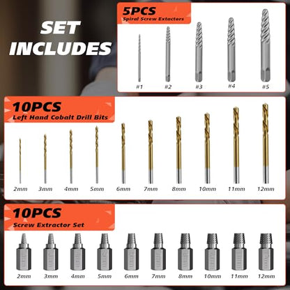 49PCS Bolt Extractor Kit, Screw & Stud Remover Set with Left Hand Drill Bits, Spiral Extractors, Nut Splitter, Impact Sockets for Stripped, Rusted Bolts - size: 49PCS