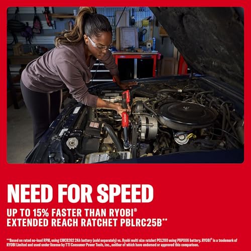 CRAFTSMAN V20 Electric Ratchet, Extended Reach, Cordless 3/8 Ratchet with Multi-Size 1/4 and 1/2 Drive Interchangeable Anvils, LED Light, 300 RPM, 40 ft-lbs Torque, Battery Not Included (CMCF936B) - style: NEW V20 3/8 Inch Drive Extended Head Ratchet