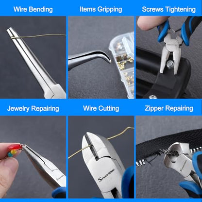 SPEEDWOX 6-Piece Mini Pliers Set - Needle Nose, End Cutting, Bent Needle Nose Diagonal, Long Nose and Linesman Pliers For Jewelry Making Beading,Craft Making Electronic Repair with Carrying Pouch - style: 6PCS A Set