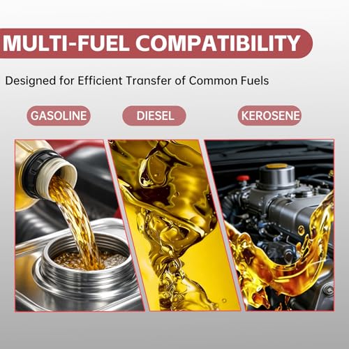 FMCNMech Fuel Transfer Pump, 12V DC 20 GPM High-Flow Diesel Pump with Manual Nozzle and 13 ft Hose, Heavy-Duty Fuel Transfer Pump for Gasoline, Diesel & Kerosene - color: 20 GPM Gas & Diesel Pump
