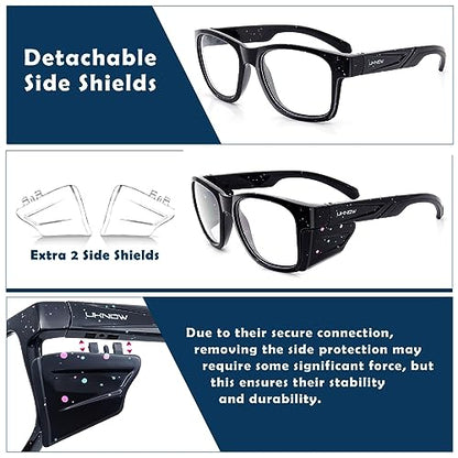 UKNOW Safety Glasses - Anti Fog Lenses - Eye Protection with Side Shields - ANSI Z87.1 Protective Eyewear - UV Protection - color: Black With Blue & Pink Splatters