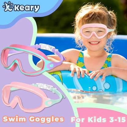 Keary 2 Pack Kids Swim Goggles for 3-15 UV Protection Anti-Fog Pool Water Swimming Goggles for Boys Girls Youth Toddler - color: Pink & Peach Pink