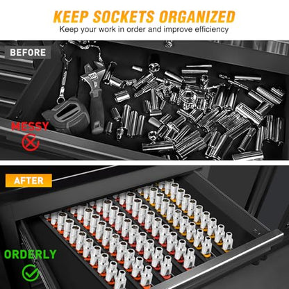 GOOACC Magnetic Socket Organizer 1/4" 3/8" 1/2" Socket Holder Set Heavy Duty Aluminum Socket Rail Organizers for Tool Box Drawer, 6 Pieces Magnetic Socket Rails Holds 80 Swivel Clips Orange Red Yellow - size: Rail Magnetic 6PC 1/4"3/8"1/2"Orange Red Yello