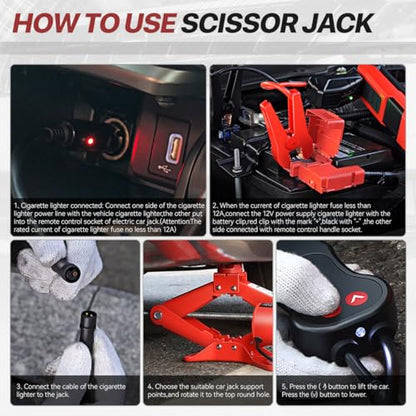 Scissor Jacks for 3 Ton (6600lb) Tire Jack Repair Kit with Electric Car Jack & Wrench, Emergency Tire Changing Kit for Car SUV MPV, Lifting Range 13.7" - Min 4.7", Red