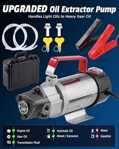 Oil Pump 12V 100W, Oil Extractor Pump for Thick Oil Change, Electric Fluid Transfer Pump for Engine Oil, Gear Oil, Transmission Fluid & Diesel Fuel Removal, 60-Min Runtime for Car, Truck, Boat & Mower