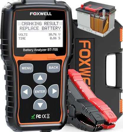 FOXWELL BT705 Car Battery Tester 24V 12V, Professional Alternator Tester, Automotive 100-2000CCA Load Tester, Digital Cranking Charging System Analyzer with High Accuracy for Trucks, RVs & Boats