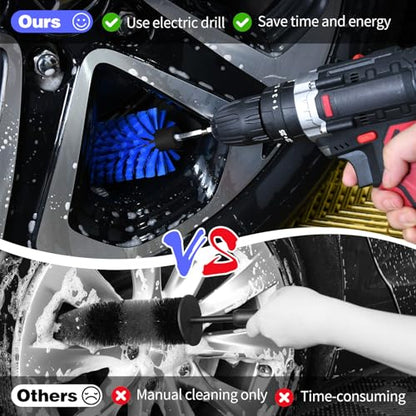 1 Pack Drill Brush for Car Wheel and Bottle(Blue) | for Wheels, Rims, Engines, Exhaust, Bottle - color: 1 Pack Dark Blue