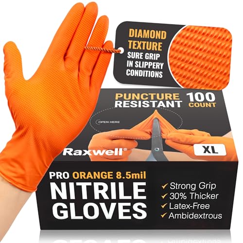 Raxwell Nitrile Disposable Gloves - Puncture-Resistant Work Gloves - Diamond Grip for Food Prep, Cleaning & Cooking - size: Large, style: 100 Count
