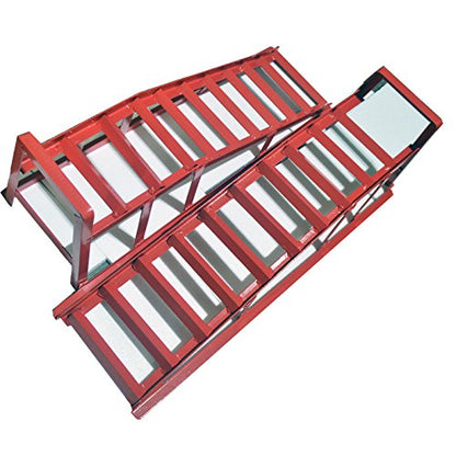 Low Profile Car Ramps,3-Ton Heavy-Duty Steel Service Ramps with Tire Stops for Safe Lifts,Ideal for Oil Changes & Maintenance on Low Clearance Vehicles,3FT,Red (2-Pack)