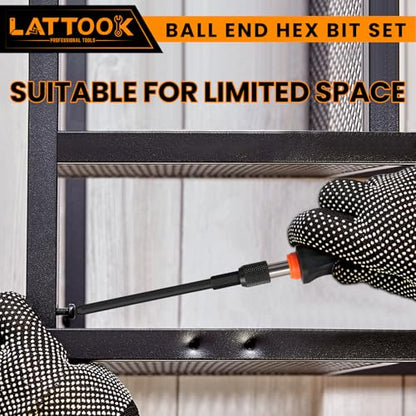 Metric Ball End Hex Bit Set with Quick Change Bit Driver | LATTOOK 12PCS Ball End Hex Head Allen Wrench Drill Bit Set, Allen Key Drill Bit Set, Magnetic S2 Steel, 4'' Long - style: 12PCS Ball Hex Bits+Bit Driver