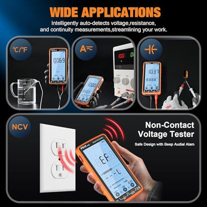FKM Rechargeable Digital Multimeter Tester Auto-Ranging TRMS 6000 Counts | Smart Voltmeter Electrical Tester Measures AC/DC Current,Voltage,Capacitance,Resistance,NCV,Amp,Ohm,Diodes,Countinuity,Temp - style: Digital Multimeter（5" Backlit Screen）
