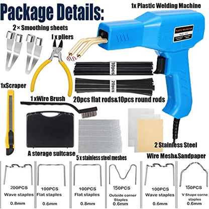 Upgraded 220W Plastic Welder Bumper Repair Kit for Car Bumper Crack Repairs | 2-in-1 Plastic Welding Kit 800PCS Hot Staples & 30pcs Plastic Welding Rods,Hot Stapler Plastic Repair Kit (Blue) - color: Blue, size: 220w