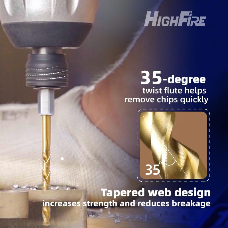 HIGHFIRE 3/16 Inch Twist Drill Bits - HSS Sharp Hex Shank, TiN Coated for Metal - Steel, Copper, Aluminum, Zinc Alloy (6 PCS Same Size in One Pack) - size: 3/16"(6pcs)
