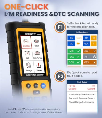 OBD2 Scanner with ABS SRS Transmission, Reset Fault Lights | Check Engine Code Reader with Full OBDII Functions | DLC Pin Test | Battery Voltage Check, Car Diagnostic Tool