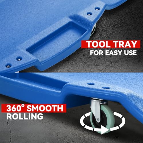 Auto Dynasty 47 Inches Mechanic Creeper, Automotive Garage Repair Low Profile Under Car Rolling Creeper with Padded Headrest, Plastic, Purple - color: Blue