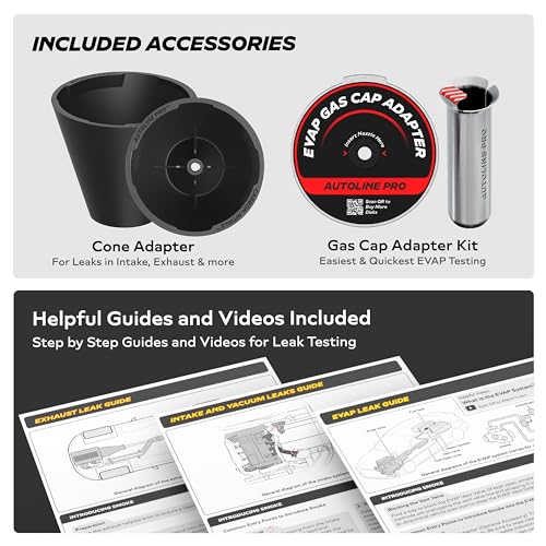 AutoLine Pro HyperSmoke™ Automotive Smoke Machine EVAP Vacuum Leak Tester – Adjustable Pressure – OEM Approved Smoke Fluid – Built-in Air Compressor Motor – Includes Cone and Gas Cap EVAP Adapter. - style: + Cone + EVAP Gas Cap