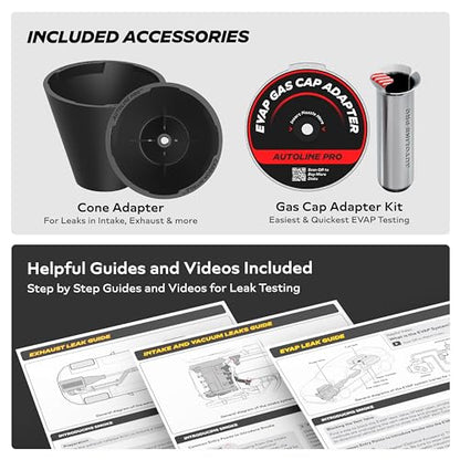 AutoLine Pro HyperSmoke™ Automotive Smoke Machine EVAP Vacuum Leak Tester | Pro Vers. w/Gauge | Adjustable Pressure - OEM Approved Smoke Fluid - Built-in Air Motor - Cone and EVAP Gas Cap Adapter - style: Pro Version with Gauge + Cone + EVAP Gas Cap