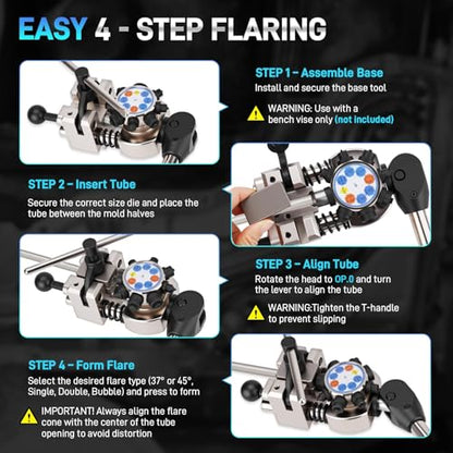 Brake Line Flaring Tool Kit, 45 and 37 Degree, Single, Double and Bubble Flare Tool, SAE and DIN, for 3/16", 1/4", 5/16", 3/8", 4.75mm Steel and Copper Tubing, Universal for Cars, Trucks, SUVs