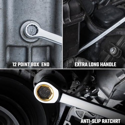 DURATECH 17mm Extra Long Anti-Slip Ratcheting Wrench, Double Box End Wrench, 12-point, Metric, CR-V Steel - size: 17mm