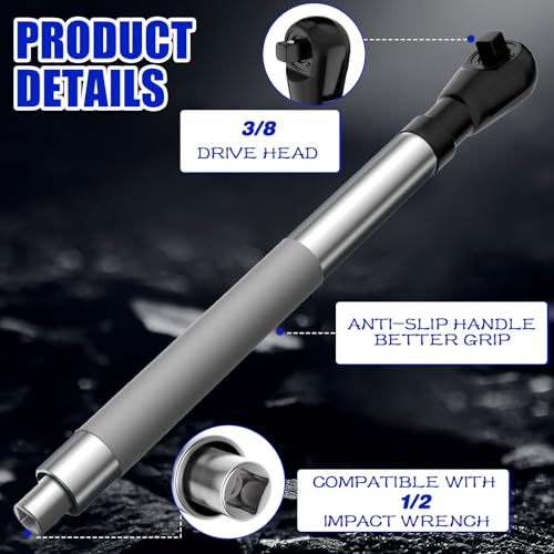 3/8" Offset Extension Wrench Impact for Electric Drill with 1/2" & 1/4" Adapters set, Impact Ratchet Extender for Tight Spaces - size: 3/8"