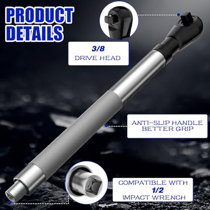 3/8" Offset Extension Wrench Impact for Electric Drill with 1/2" & 1/4" Adapters set, Impact Ratchet Extender for Tight Spaces - size: 3/8"