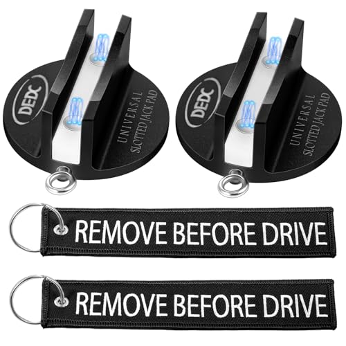 DEDC Universal Pinch Weld Jack Pad 2 Pcs Black, Magnetic Aluminum Jacking Puck Frame Rail Protecotr with 2 Reminder Streamers, Garage Accessories for Mechanics - color: Black 2 Pcs with 2 Reminder Streamers
