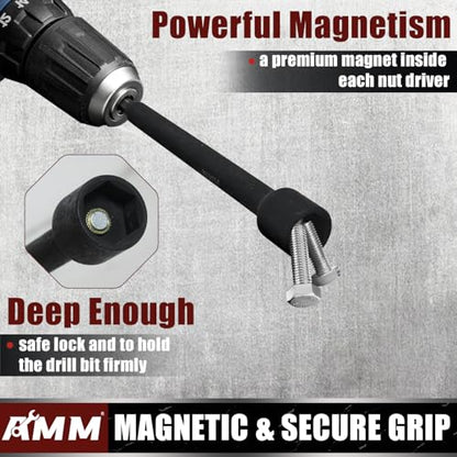 AMM 8PCS SAE Magnetic Nut Driver Set for impact drill, Long Nut Drivers 6 INCH (1/4" - 9/16"), 1/4” Hex Shank Nut Driver Bit， Cr-V Steel