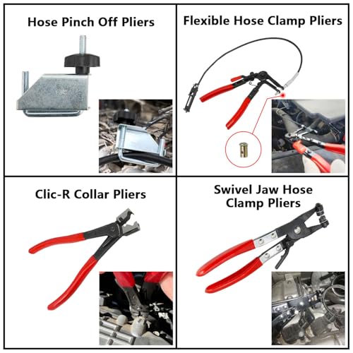 DPTOOL Hose Clamp Pliers Set 15pcs Hose Clamp Removal and Installation Tool Kit for Automotive Coolant Radiator Heater, Water Hose, fuel lines etc, with 2pcs Electrical Disconnect Pliers