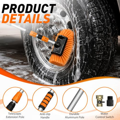 SISUPASSIE 12FT Car Wash Brush with Long Handle, 12-Inch Soft Bristle Car Cleaning Brush for Cleaning RV, Truck, Boat, Solar Panels, Orange - color: Orange