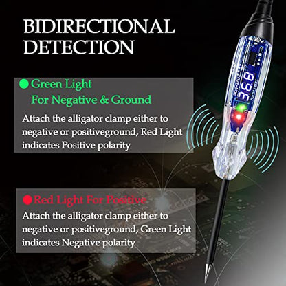 Buzzer Test Light Automotive, 4-60V DC LED Digital Circuit Tester, Heavy Duty Light Tester with Voltmeter, Auto Voltage Tester Electric Probe Test Pen for Fuse, Battery, Polarity