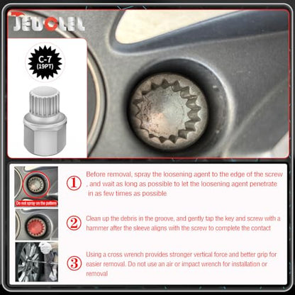 ABC7/19PT Wheel Locking Nut Key Compatible with VW, Audi | Wheel Lock Nut Socket Adapter, Anti-Theft Screw Remover, Hand Repair Tool, Tyre Fitting, garage - color: ABC7/19PT