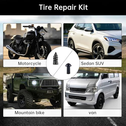 Tire Repair Kits Tubeless Tire Puncture Repair Kit with Mushroom Plug, Repairs punctures and Flat Tires for Motorcycles, Cars, Trucks, ATVs,Gun Puncture Repair Kit（34-Piece ） - color: Black+34