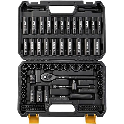 96-Piece 3/8" Drive Impact Socket Set, SAE(5/16 to 3/4-Inch) & Metric(8-22mm), Standard & Deep Sockets, Ratchet Handle, Bit Set, Universal Joint, Extension Bar, Adapters, Spark Plug Sockets - style: 96pcs 3/8'' Drive Impact Socket Set