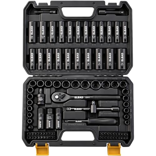 96-Piece 3/8" Drive Impact Socket Set, SAE(5/16 to 3/4-Inch) & Metric(8-22mm), Standard & Deep Sockets, Ratchet Handle, Bit Set, Universal Joint, Extension Bar, Adapters, Spark Plug Sockets - style: 96pcs 3/8'' Drive Impact Socket Set