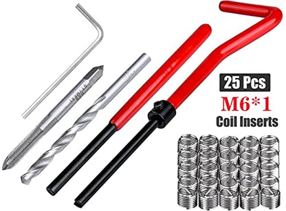 30 Piece M6 x 1.0mm Thread Repair Insert Kit, Stainless Steel Thread Repair Kit Helicoil Coil Compatible Hand Tool Set for Auto Repair - size: M6 x 1.0