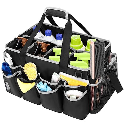 HODRANT Extra-large Wearable Cleaning Caddy with Pad, Handle & Divider | Cleaning Organizer Bag for Clean Products, Housekeeper Tote Car Wash Tools Bag for Detailing Supplies, Bag Only, Gray Edge - color: Black with gray edge