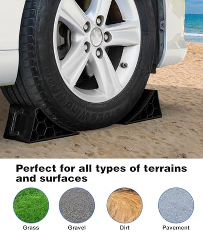 PAHTTO Wheel Chocks 4 Pack, RV Chocks with Handles for RV Trailer Camper Car Truck, Wheel Block Stopper for Tire, Strong RV Wheel Chocks Hexagonal Honeycomb Structure, RV Trailer Accessories - color: Black
