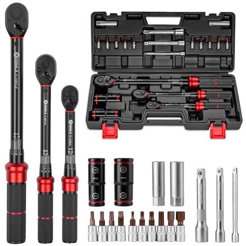20Pcs 1/4 3/8 1/2-inch Drive Click Torque Wrench Set for Car Moto | Inch Pound Torque Wrench with Sockets (20-260 in.lb,5-45 ft.lb,10-170 ft.lb), Dual-Direction 72T, 3% Precision for Bike DIY - size: 260In.Lb,45Ft.Lb,170fFt.Lb