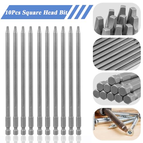 Wolfride 10pcs Square Head Bits #2 Square Drive Bit Set 1/4-Inch Shank Tip Bit #2 Long Magnetic Square Head Screwdriver Bits 5.9 Inch Length - style: SQ2 Head