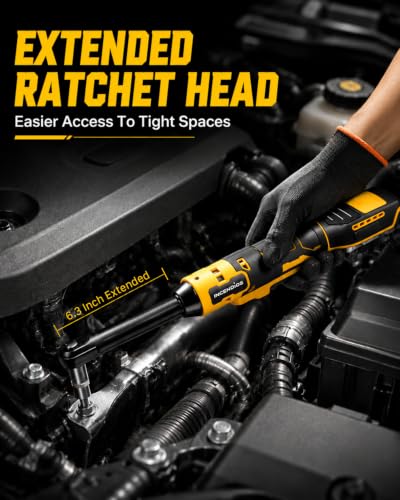 3/8" Extended Cordless Ratchet Wrench Compatible with Dewalt 20V Battery | 74ft-lbs Electric Ratchet with 6.3" Extended Head, Brushless Motor, LED Light, 8 Sockets Set, Adapters, 3 Inch Extension Bar - size: 6.3" Extended Head