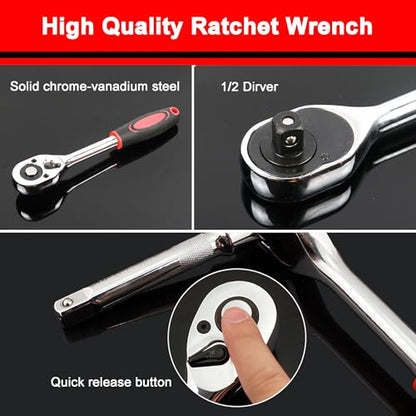 Oil Filter Wrench Tool Set for Toyota Camry Tacoma Tundra Highlander 4Runner Sienna Cruiser 2.5-7.5L Engine, 64mm Oil Filter Wrench + Ratchet Wrench + Extension Rod + 14mm Socket + Gasket