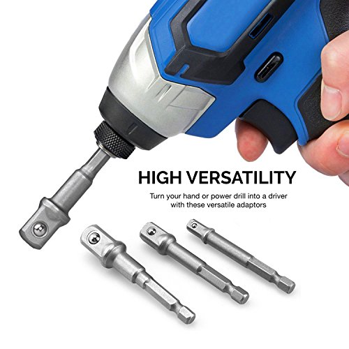 Impact Socket Adapter Set for Drill - 1/4 3/8 1/2" Impact Grade Driver Bit Set Extension Bit with Holder Ratchet Wrench Nut Hex Drive Adapter - color: 3*grey