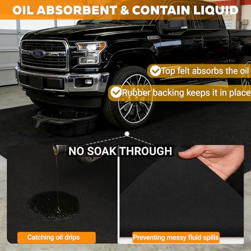 Garage Mats for Floor 17'x7'4" - Premium Felt & Non-Slip Rubber Oil Spill Drip Resistant Driveway Garage Protector, Trimmable Auto Trunk Liner, Parking Mats for Under SUV Sports Car, Black | Safety Anti-slip, Absorbs and Contain Water Grease, No Leakage -