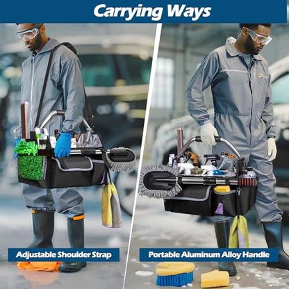 HODRANT Wearable Detailing Caddy with Handle & Shoulder Strap | Collapsible Car Care Bag, Detail Carry Organizer with Multi Pockets for Auto Cleaning Supplies & Vehicle Wash Tools, Bag Only