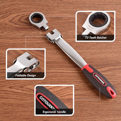 Flex Head Ratcheting Wrench Set, 8-19mm Ratchet Wrench Set with Interchangeable Heads for Mechanic Repair - style: Metric