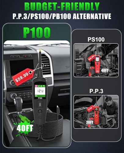 Circuit Tester Automotive, Power Circuit Probe Tester, Test Light Automotive with 40FT Cable, Car Fuse Tester, AC DC 12V 24V Car Diagnostic Tool, P100 - style: P100