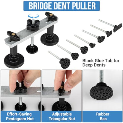 Dent Puller Hail Remover Kit, Professional Car Paintless Dent Removal Kit Tools, 2 in 1 T-Bar,Adjustable Dent Lifter, Bridge Puller Slide Hammer Dent Suction Puller for Auto Body SUV Damage DIY Repair