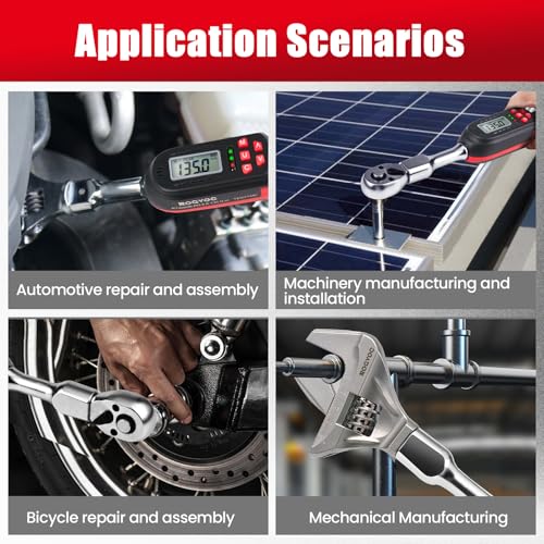 Adjustable Digital Torque Wrench 5-100 ft.lb/6.8-135 N.m, Interchangeable Electronic Torque Wrench with 42 mm Open End and 1/2 inch Ratchet, 2% Accuracy, LED Buzzer Alert, for HVAC - color: Red